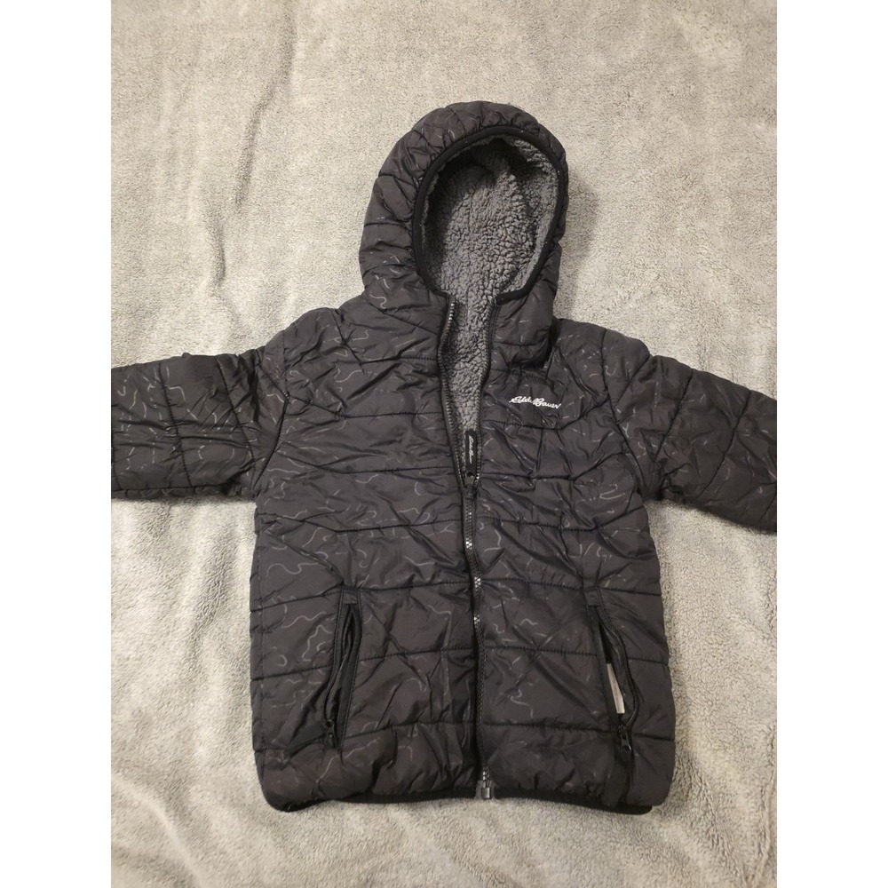 Eddie‎ Bauer Kids Black Hooded Puffer Jacket Children's Size 5/6